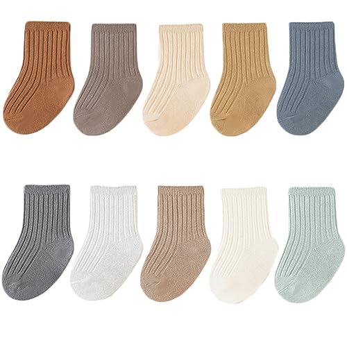 Adeimoo Unisex Baby Crew Socks Baby Girls Solid Color Cotton Sock Ankle Socks for Infant Toddlers Boys Girls 10 Pairs - 0-12 Months - 10 Pairs Solid Color