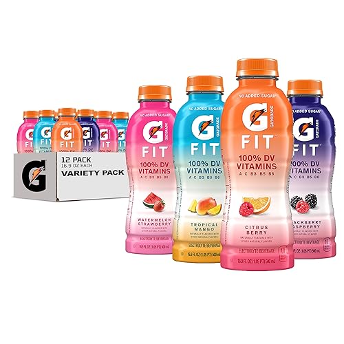 Gatorade Fit Electrolyte Beverage, Healthy Real Hydration, New 2.0 4 Flavor Variety Pack, 16.9.oz Bottles (12 Pack) - 4-Flavor Variety Pack - 16.9 Fl Oz (Pack of 12)