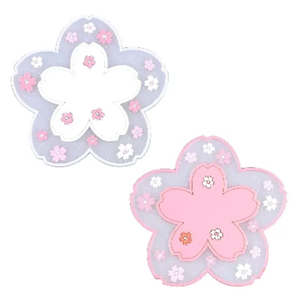 SAVITA 2 Pcs Sakura Coasters Cherry Blossom Coasters Blossom Cup Mats Cup Pads for Coffee Table, Restaurants, Hotels, Offices, Home, Coffee Shops(White and Pink)