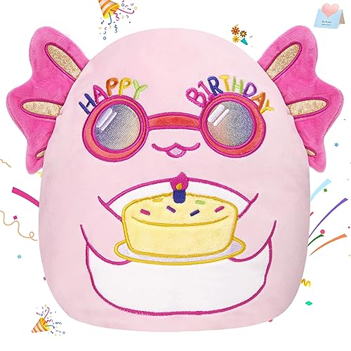 BSTAOFY Happy Birthday Axolotl Soft Plush Pillow Cute Axolotl Stuffed Animal Birthday Party Decorations Home Decor Birthday Gift for Toddler Kids Girls,12'' - Axolotl