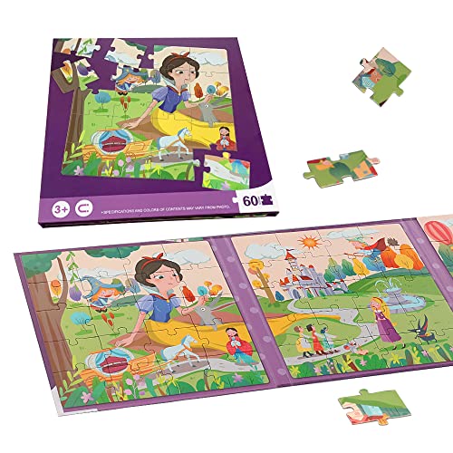 Magnetic Jigsaw Puzzles for Kids Ages 3-8,60 Pieces of Puzzles&Tri-Fold Magnetic Combination Book，Educational Toys Including Magnetic Plates, Gift for Toddlers Boys Girls - Princess theme