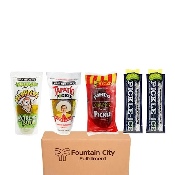 Fountain City Fulfillment Pickle Pack - Pickle Kit with Van Holten's Warhead, Tapatio Pickles, Freeze Ice Pops, Ricos Chamoy and Freeze Ice Pops (Standard Pickle Variety) - Standard Pickle Variety
