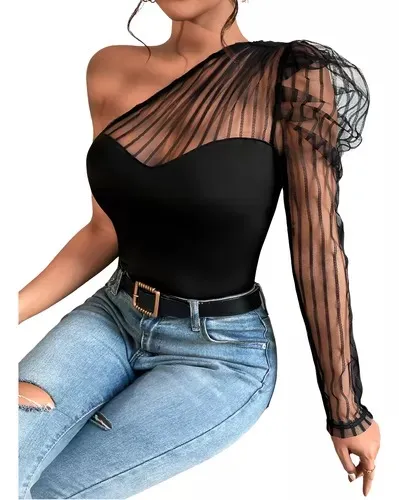 Remera Top De Un Hombro Manga Princesa