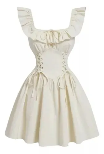 Vestido Volados Strapless Romántico Frunces