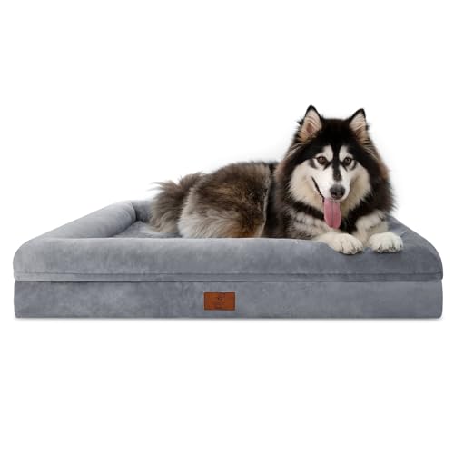 Yiruka XL Dog Bed, Orthopedic Washable Dog Bed with Removable Cover, Grey Waterproof Extra Large Dog Bed, Dog Beds for Large Sized Dog - 45.0"L x 35.0"W x 7.5"Th - Grey