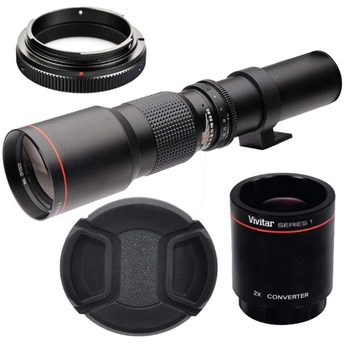 High-Power 500mm/1000mm f/8 Manual Telephoto Lens for Canon EOS 80D, EOS 90D, Rebel T3, T3i, T5, T5i, T6i, T6s, T7, T7I, T8I, SL3, EOS 60D, EOS 70D, EOS 5D, EOS5D IV, EOS 6D II, EOS 7D II SLR Cameras - 