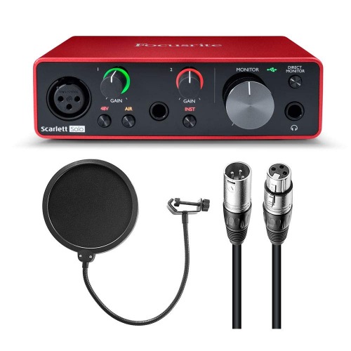 Focusrite Scarlett Solo 3rd Gen USB Audio Interface with XLR Cable and Pop Filter Bundle (3 Items) - 