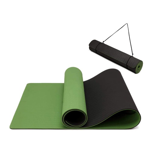 Oak & Tea Yogamatta, halkfri fitnessmatta, miljövänlig TPE sportmatta med bärrem, gymnastikmatta för pilates, yoga, träning 183 x 61 x 0,6 cm - Grön-svart