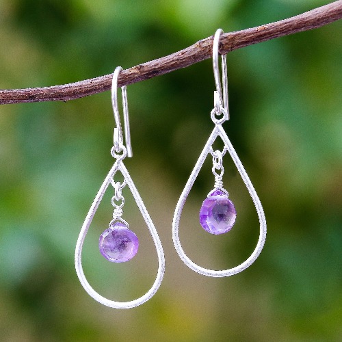 Violet Drops Drop-Shaped Faceted Amethyst Dangle Earrings from Thailand | Default Title
