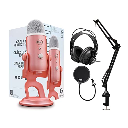 Blue Microphones Yeti USB Microphone Aurora Collection (Pink Dawn) Bundle with Boom Arm Microphone Stand, Monitor Headphones and Pop Filter (4 Items) - Pink Dawn