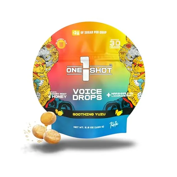 1 Shot® Soothing Yuzu Voice Drops | Low-Sugar Honey Lozenges Infused with Slippery Elm, Marshmallow & Licorice Root | Metal Vocalist Approved | Ideal for Singers, Streamers & Communicators | 30 Pieces