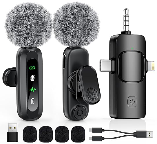 GoorDik Wireless Lavalier Microphone for iPhone, Android, USB C, PC, Camera Video Recording 4 in 1 Clip-on Mics with Rotatable Clip&Denoise Recording, for Vlog Tiktok YouTube Podcast Content Creator - 3in1 Black3