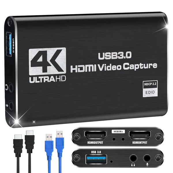 HDMI Video Capture Card Nintendo Switch, Game Capture Card 4K 1080P 60FPS, Nintendo Switch Capture Card USB 3.0 for Streaming Video Recording, Screen Capture Device Work with PS4/PC/OBS/DSLR/Camera