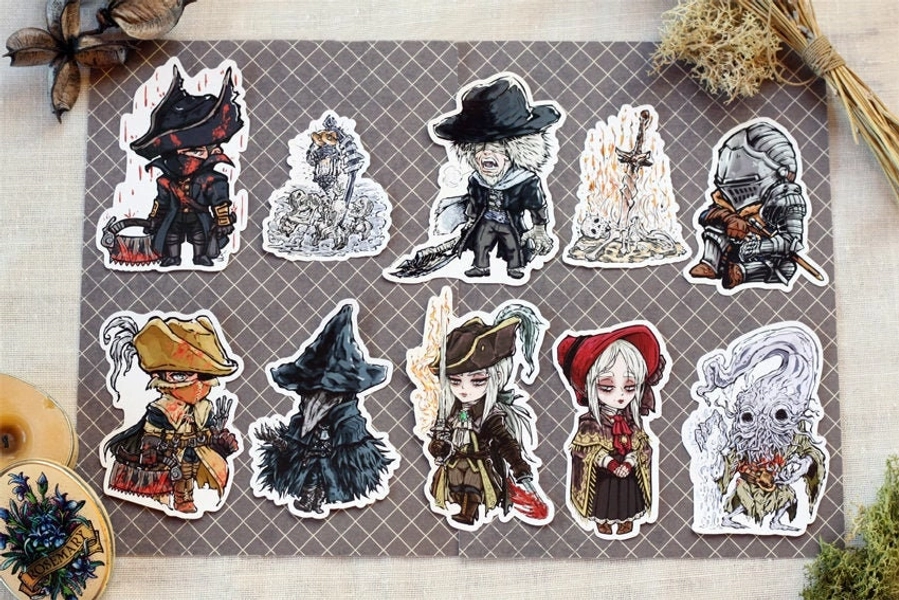 Dark Souls Bloodborne · The Hunter Father Gascoigne The Doll Eileen The Crow Lady Maria Elite Knight Soulsborne · Videogames Stickers