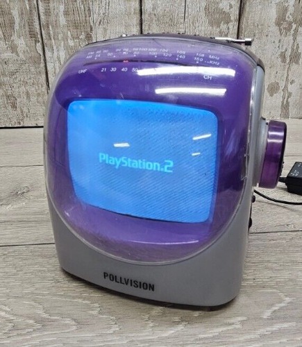  Vintage 1990's Crystal Purple Mini TV CRT 5.5 inch Black and White Tested Works