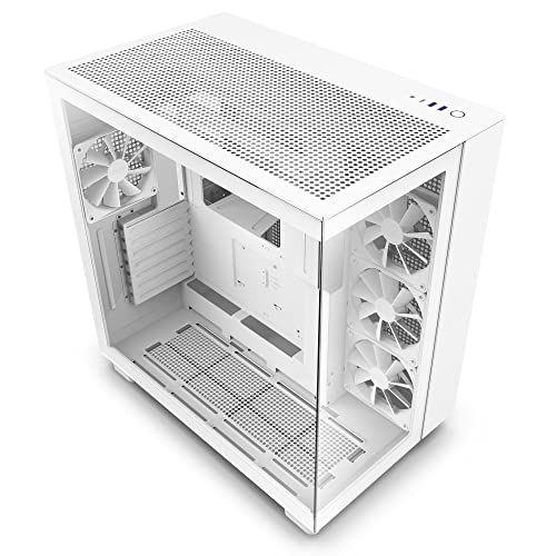 H9 Flow Dual-Chamber ATX Mid-Tower PC Gaming Case CM-H91FW-01 - High-Airflow Perforated Top Panel Tempered Glass Front & Side Panels 360mm Radiator Support Cable Management White - White - Flow