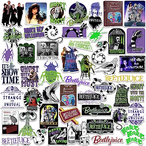 Beetlejuice 50ct Vinyl Large Deluxe Stickers Variety Pack - Laptop, Water Bottle, Scrapbooking, Tablet, Skateboard, Indoor/Outdoor - Set of 50 - 50 pack