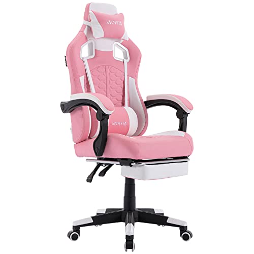 WOTSTA Gaming Chair with Massage,Ergonomic PC Gaming Chair with Footrest Comfortable Headrest and Lumbar Support,High Back Game Chair PVC Leather,300LBS (Pink) - Pink Princess