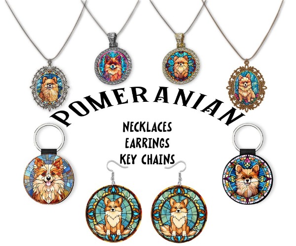 Pomeranian Jewelry - Stained Glass Style Necklaces, Earrings and more! - Option #6 / Round Keychain