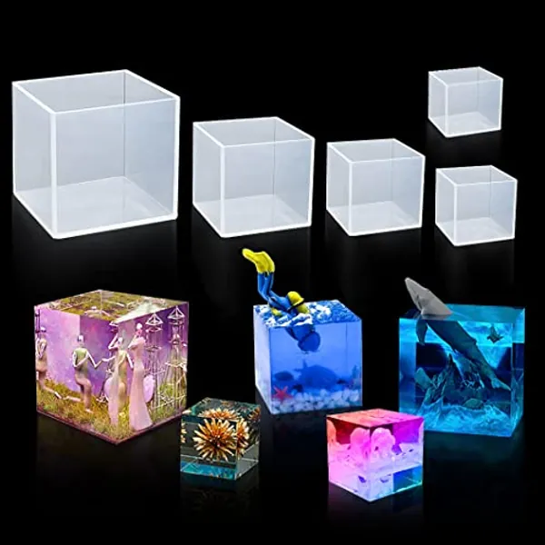 Rolin Roly 5PCS Cube Resin Molds Square Silicone Mold Geometry Epoxy Casting Mould 3D Clear Casting Moulds DIY for Jewelry Craft Art Making Home Decoration