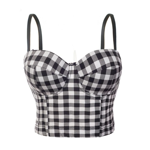 Casual Plaid Push Up Top - black / S