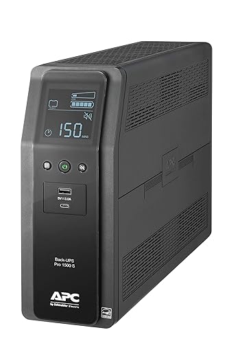 APC UPS 1500VA Sine Wave UPS Battery Backup, BR1500MS2 Backup Battery Power Supply, AVR, 10 Outlets, (2) USB Charger Ports