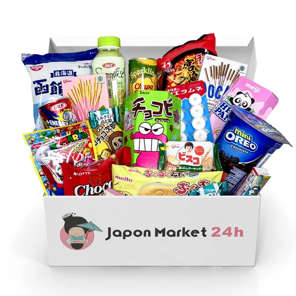 Caja Sorpresa JapanBox: Surtido de Dulces Japoneses, Snacks, Ramen y Bebidas Japonesas. Cesta Regalo de Comida Japonesa: Smoothies, Chocolate, Caramelos, Refrescos, Galletas Shinchan, Chuches de Japón