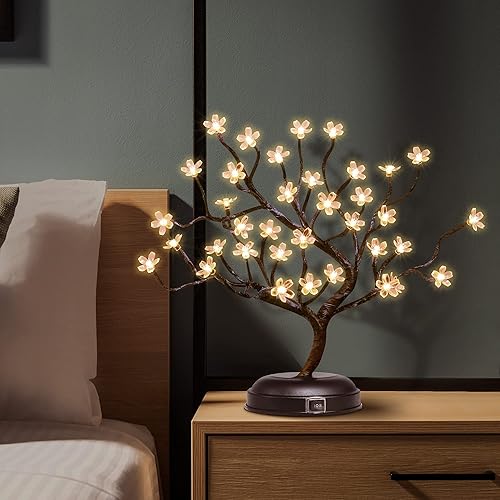 Lightshare 16Inch 36LED Cherry Blossom Bonsai Light, Warm White,Battery Powered and Plug-in DC Adapter (Included),Built-in Timer,Décor for Home,Festival,Party,Christmas,Night Light - Warm White