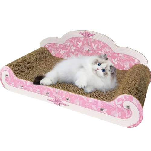 INRLKIT Luxury Cardboard Cat Scratcher Sofa Bed, Couch Shaped Cat Scratching Board, Cat Scratch Lounge with Catnip, Cat Scratcher for Indoor Cats(Pink) - Pink