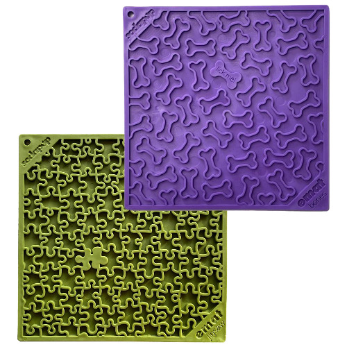 Large Green Jigsaw & Large Purple Bones eMat Lick Mat Bundle - Large Green Jigsaw - Large Purple Bones