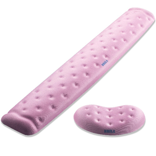BRILA Memory Foam Mouse & Keyboard Wrist Rest Support Pad Cushion Set for Computer, Laptop, Office Work, PC Gaming - Massage Holes Design - Easy Typing Wrist Pain Relief (Pink Bundle)