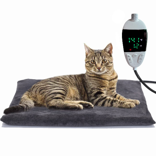 BiirBlue Pet Heating Pad, Temperature Adjustable Dog Cat Heating Pad with Overheat Protection, Indoor Heated Cat Bed for Puppy Kitten, Flame Retardant and Waterproof PVC Pet Heated Mat (Small) - Small (18x18) inches