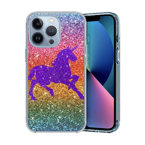 Compatible with iPhone 14 Pro Case, Gorgeous Colorful Bling Purple Unicorn Clear Case Soft TPU Full Body Protection Cover Case Gift for Women Men