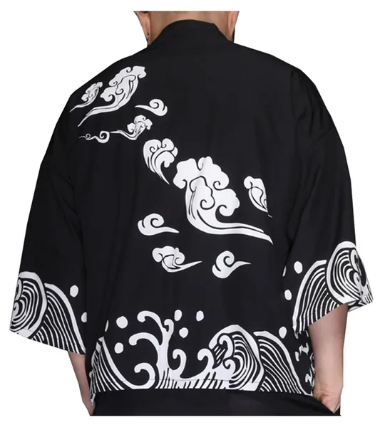 LifeHe Men's Kimono Jackets Cardigan Japan Lightweight Casual Seven Sleeves Open Front Shirt Coat