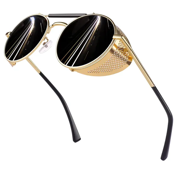 Retro Round Polarized Steampunk Sunglasses Side Shield Goggles Gothic S92-ADVANCED POLARIZED
