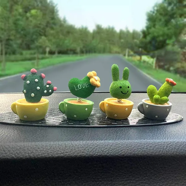 GYY Cactus Car Decoration 4Pcs Spring Shaking Head Toy Plant Flower Potted Car Interior Dashboard Accessories Center Console Decoration Cake Baking Decoration Creative Home Decoration
