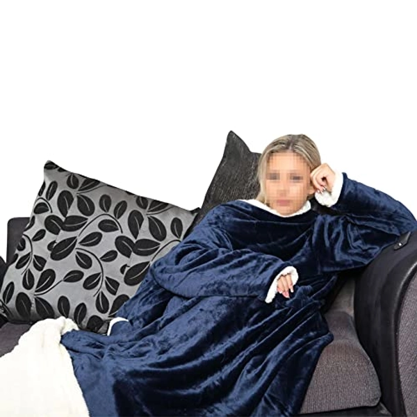 A2Z Unisex Mens Ladies Wearable Double Layer Blanket With Sleeves Super Soft - TV DL Blkt Navy Adult