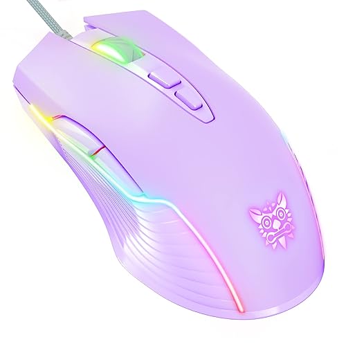 SIMGAL RGB Gaming Mouse Wired, USB Optical Computer Mice with RGB Backlit, 6 Adjustable DPI Up to 6400, Ergonomic Gamer Laptop PC Mouse with 7 Programmable Buttons for Windows Vista Linux (Lilac) - Lilac
