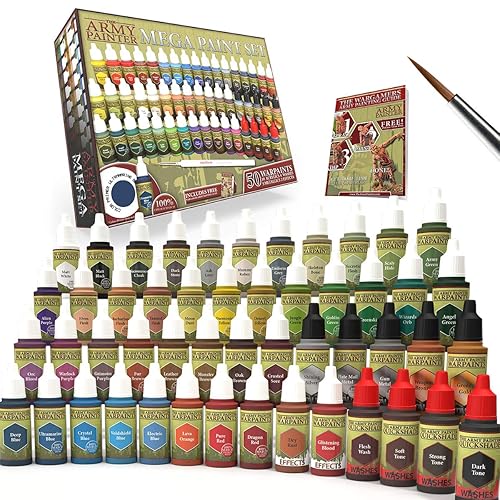 The Army Painter Miniature Painting Kit with Wargamer Regiment Miniatures Paint Brush Set for Figures, 50 Nontoxic Model Paints - Mega Paint Set of 3