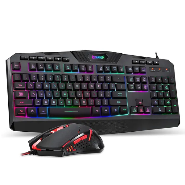Redragon S101 Wired Gaming Keyboard and Mouse Combo RGB Backlit Gaming Keyboard with Multimedia Keys Wrist Rest and Red Backlit Gaming Mouse 3200 DPI for Windows PC Gamers (Black) - Black
