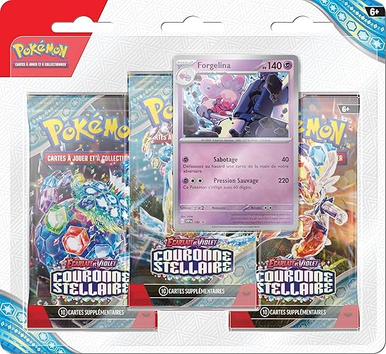 JCC Pokémon : Blister de 3 boosters Forgelina Écarlate et Violet – Couronne Stellaire (3 boosters et 1 Carte Promo Brillante)