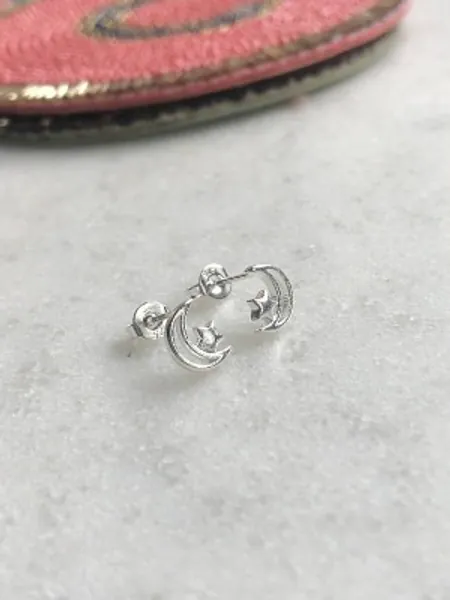 Sterling Silver Moon and Star Earrings | Etsy UK