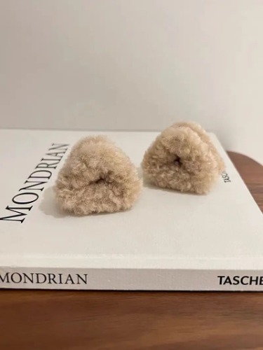 Cozy Cute Bear Plushie Brown Teddy Ear Hair Clips - beige