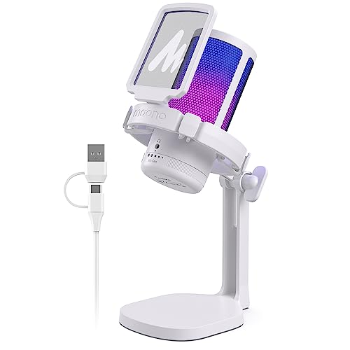 MAONO Gaming Microphone for PC with Noise Cancellation, USB Condenser Mic for Computer, Mac, Laptop, PS5, Streaming, Podcast, Twitch, YouTube, Discord, GamerWave DGM20 White - White