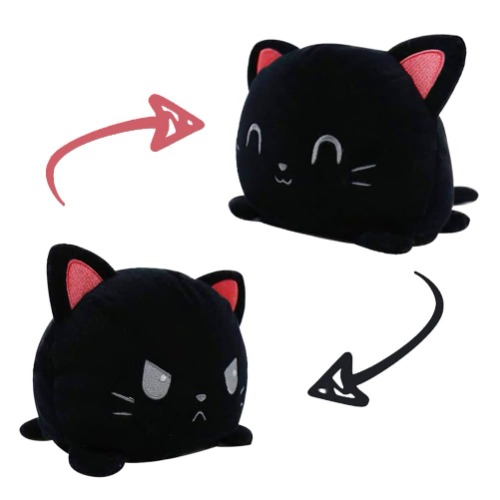 Plush Toy, Flip Cat Double-sided Reversible Mood Cuddly Plushie Toy by KASTWAVE, Moody Plush Toy, Cute Plush Toy Gifts for Babies, As an Interesting Gift to Kids Children, Girls, Boys (Black cat)