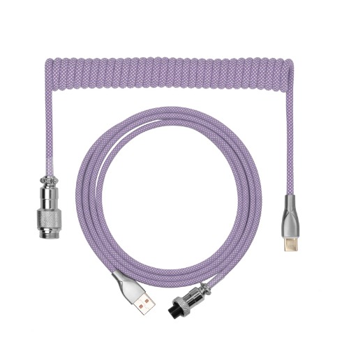 EPOMAKER Macaron 1.8m Coiled Type-C to USB A TPU Mechanical Keyboard Cable with Detachable Aviator Connector for Gaming Keyboard/Tablet/Smart Phone (Purple) - Purple