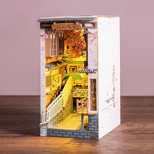 Rolife DIY Book Nook Kit Sakura Densya, DIY Miniature Booknook Kit Creative Decorative Bookend Bookshelf Insert 3D Puzzles for Adults, Halloween/Christmas Decorations/Gifts for Adults (Sakura Densya) - TGB - Sakura Densya