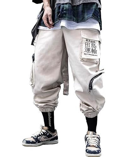 Niepce Inc Men's Japanese Streetwear Techwear Cargo Pants with Design - X-Large - Beige1