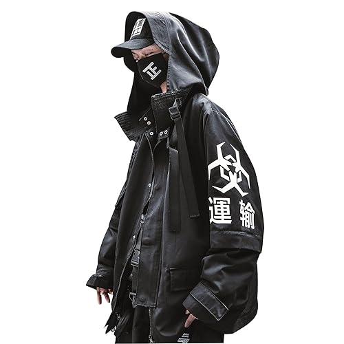 Niepce Inc Japanese Streetwear Zip Up Windbreaker Jackets for Men - X-Large - Black5