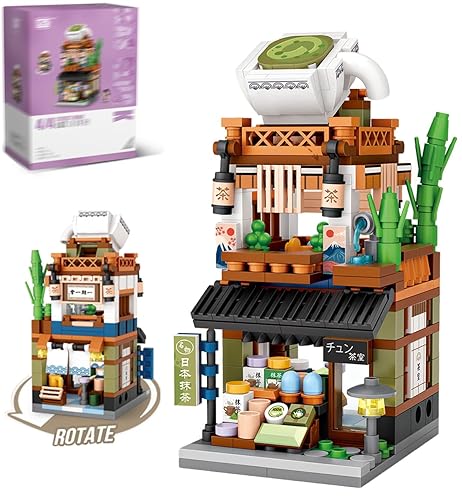 LUOGFYNI Japanese Street View Matcha Shop Building Blocks, Mini Bricks Store Architecture Sets, Creative City Construction Model for Adults, Idea Gifts for Kids (1656) - 1656
